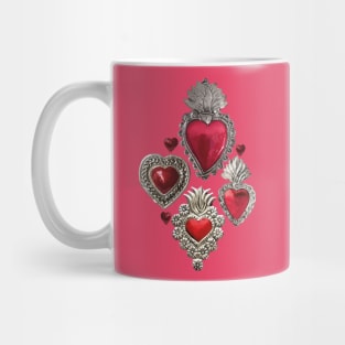 Mexican milagrito vibrant red sacred heart silver oaxaca folk art elegant seamless pattern Mug